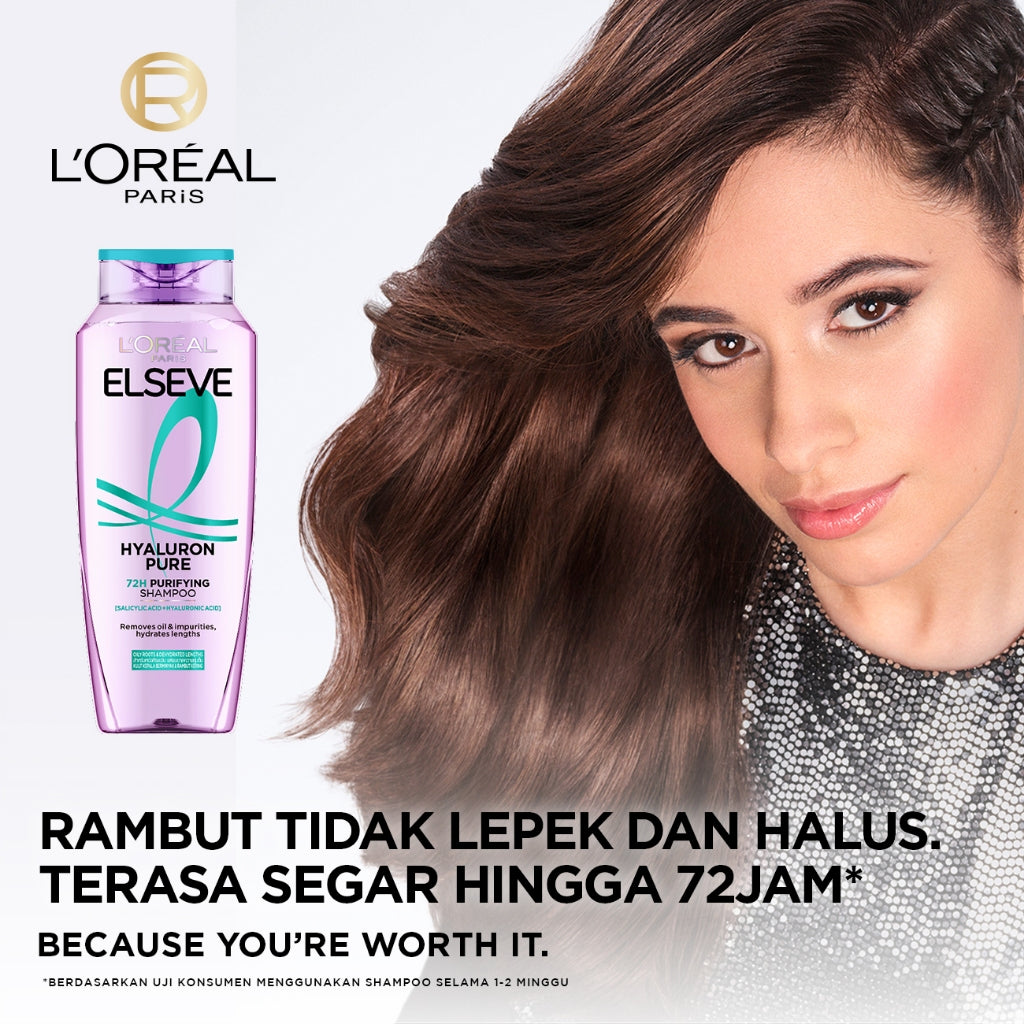[BARU] L'Oreal Paris Hyaluron Pure 72H Purifying Shampoo - Perawatan Rambut Bebas Lepek dan Rambut Halus tahan hingga 72jam - Shampoo 280ml - Kulit Kepala Berminyak dan Rambut Kering