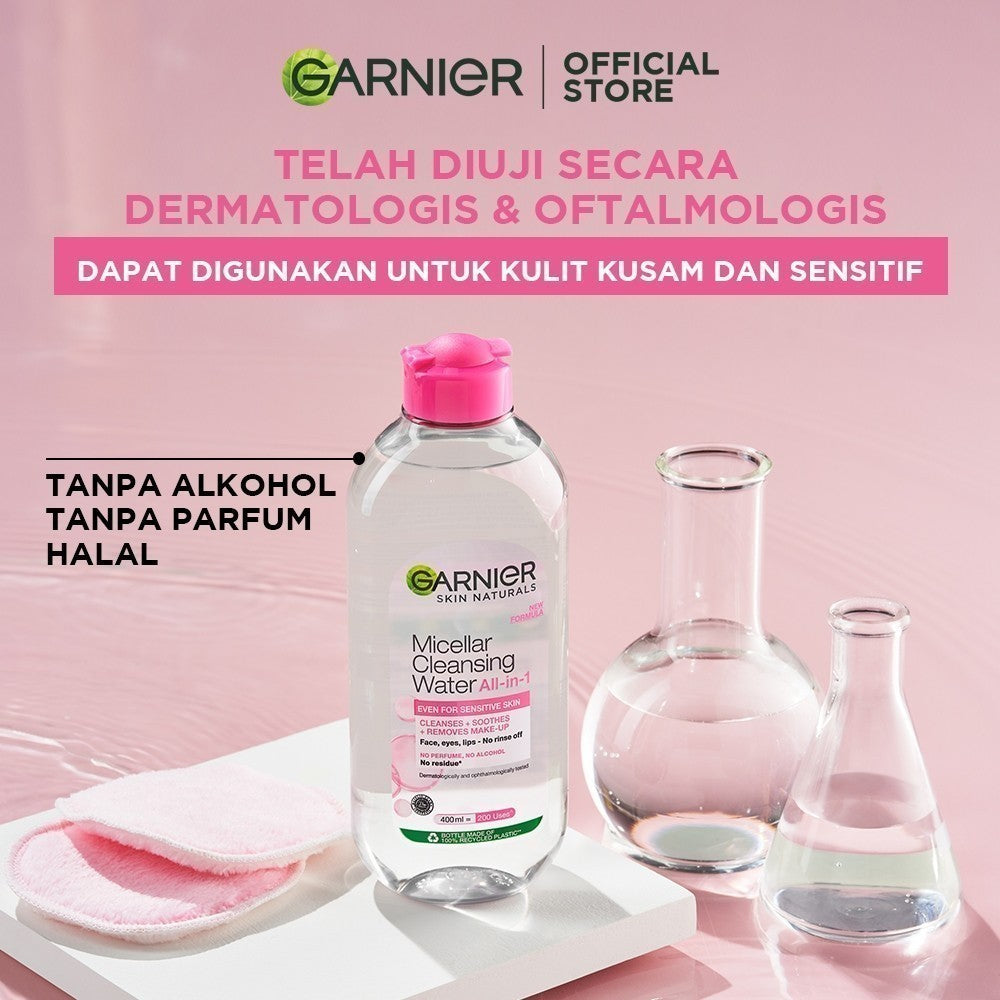 [PAKET HEMAT ISI 2] GARNIER Micellar Water Pink 400ml Skincare Cleansing - Pembersih Wajah & Make up untuk Kulit Sensitif Micellar Cleansing Water