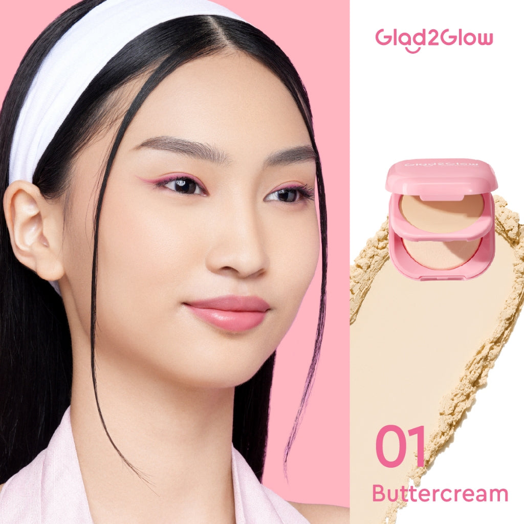 Glad2Glow Perfect Blurring Powder Foundation waterproof setting two way cake TWC Mengandung squalane dan vitamin E concealer pengontrol minyak meratakan warna kulit bantalan udara yang menjaga kelembapan alas bedak krim BB concealer g2glow official store