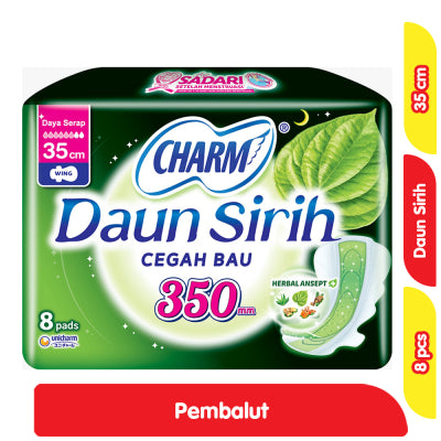 Charm Daun Sirih Herbal Pembalut Wanita Wing Malam 35 cm 8 pcs