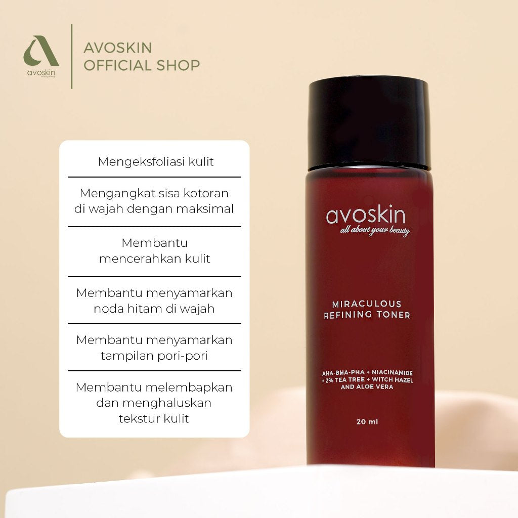 Travel Toner Avoskin Miraculous Refining 20ml-AHA BHA PHA-Eksfoliasi Kulit Wajah