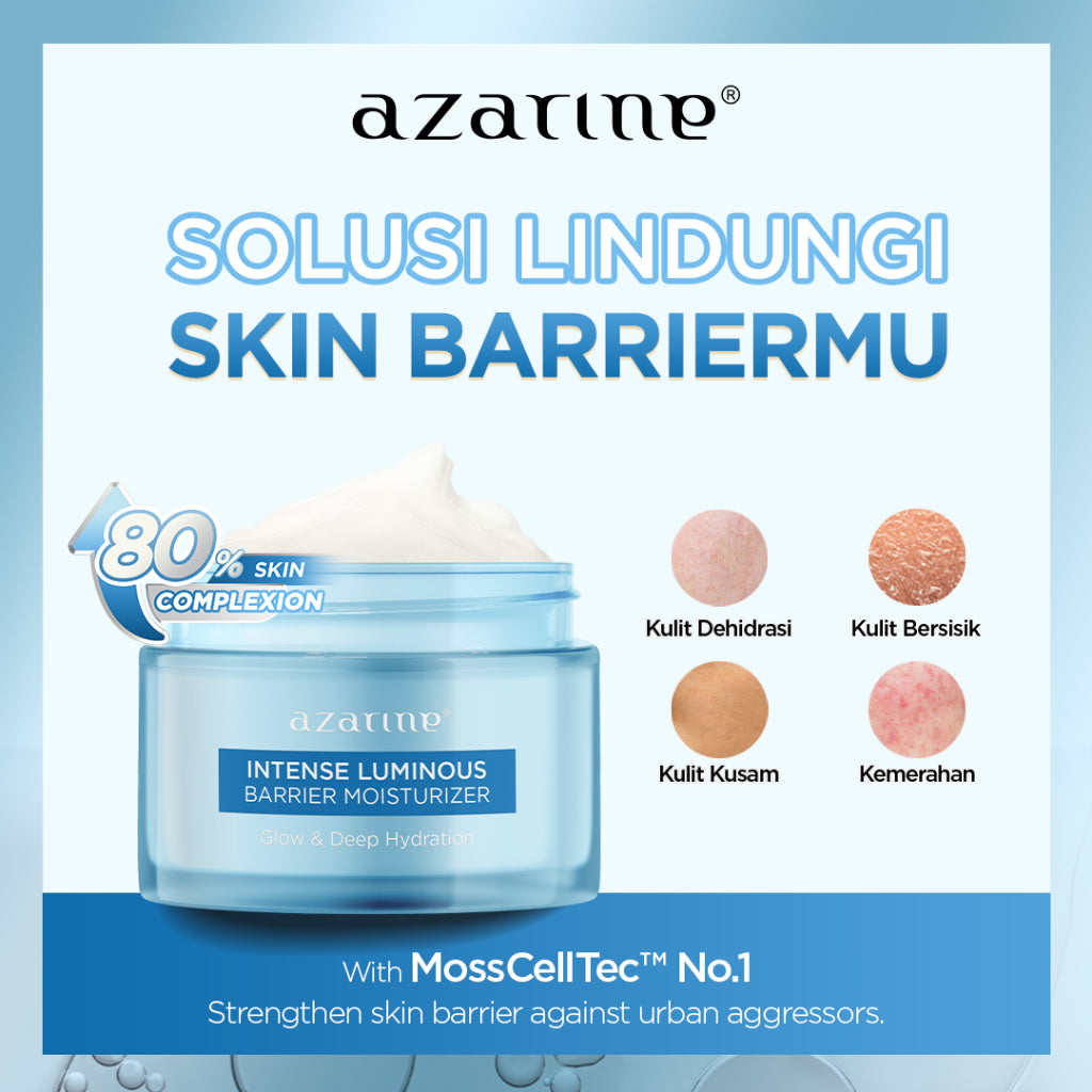 Azarine Barrier Moisturizer Series Pelembab Wajah Cream Gel Facial Moisturizer Instant Moist Mencerahkan Kulit Kusam Berjerawat Sensitif 30g