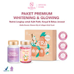 Noera Paket Premium Whitening & Glowing | Collagen Drink, Glow Me Skin, Glutha Booster | Improved Formula