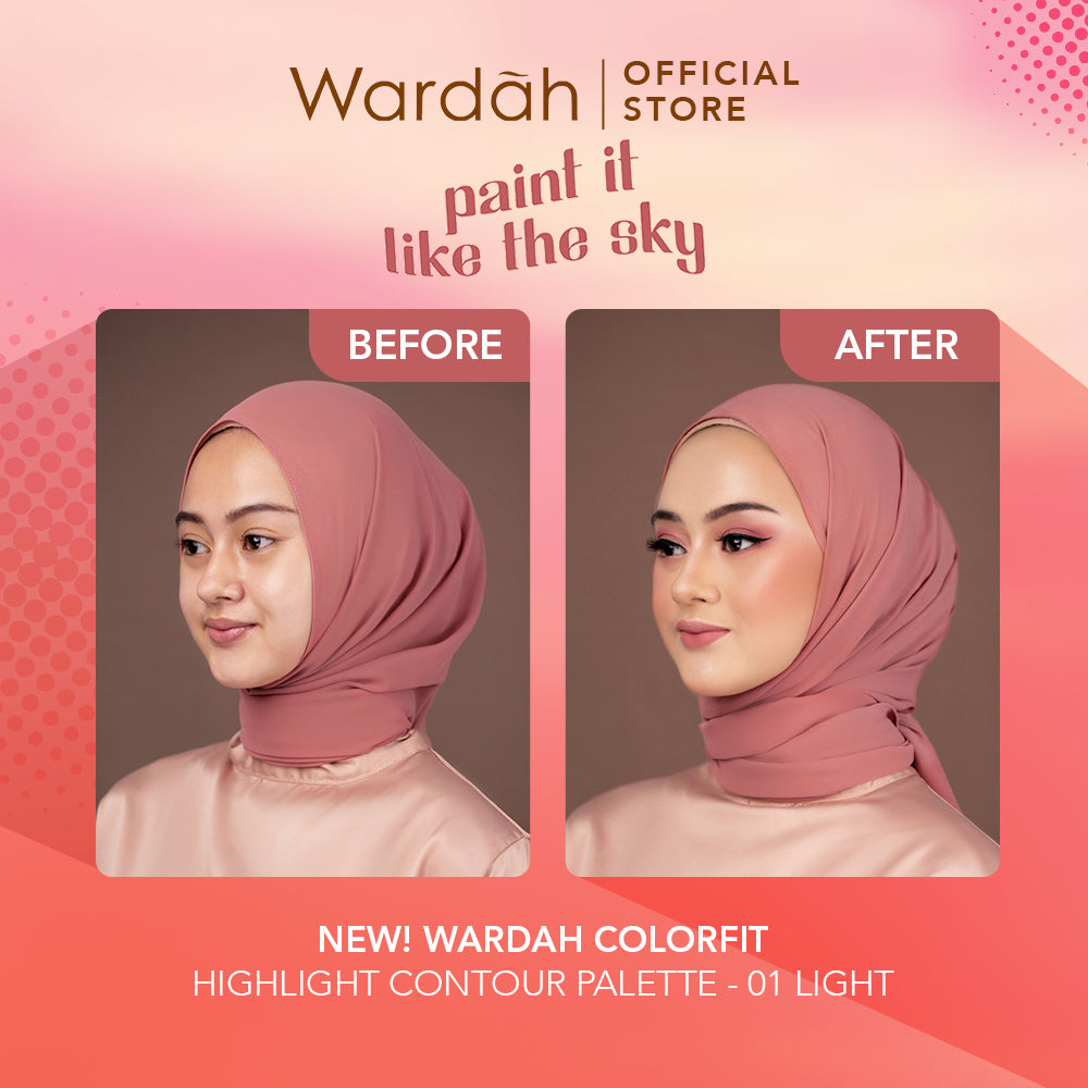 WARDAH Colorfit Highlight Contour Palette - 3 in 1 Highlighter, Contour, Concealer yang Pigmented, Blendable, Mudah Digunakan - Tahan Lama Hingga 10 Jam - Makeup