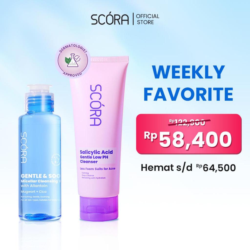 [DOUBLE CLEANSING MODAL 50RB] SCORA Gentle & Soothe Micellar Cleansing Water 100 ml + SCORA  Gentle Low pH Cleanser 100 ml