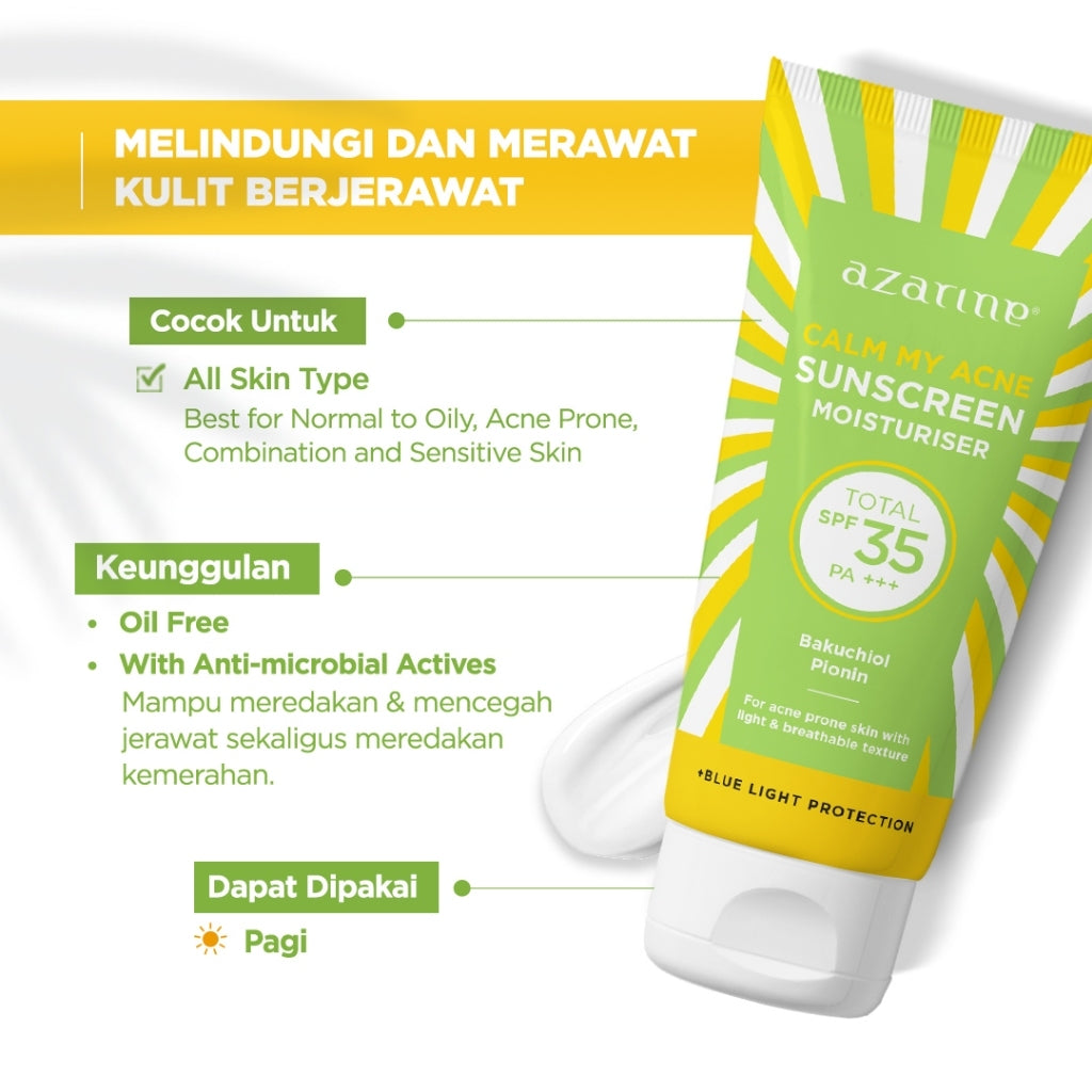 [3 PCS] Azarine Triplepack Calm My Acne Sunscreen / [3 PCS] Cicamide Barrier Sunscreen Moisturizer SPF35 PA+++ [LULUS UJI INVIVO INVITRO] Untuk Kulit Sensitif Berjerawat 40 ml
