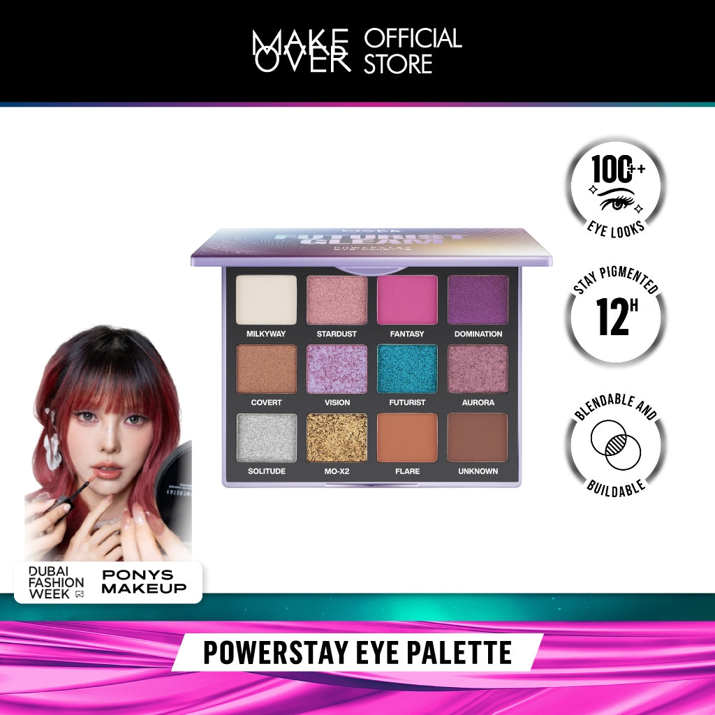 [ Dubai Fashion Week ] MAKE OVER Powerstay Eye Palette - Eyeshadow BEST SELLER Intense Tahan Lama 12 Jam 12 Warna Blendable Minim Fallout Cocok Untuk Semua Warna Kulit Daily Makeup Party Look DFW Nadya Hutagalung Pony Mira Agile Zsa Zsa Utari