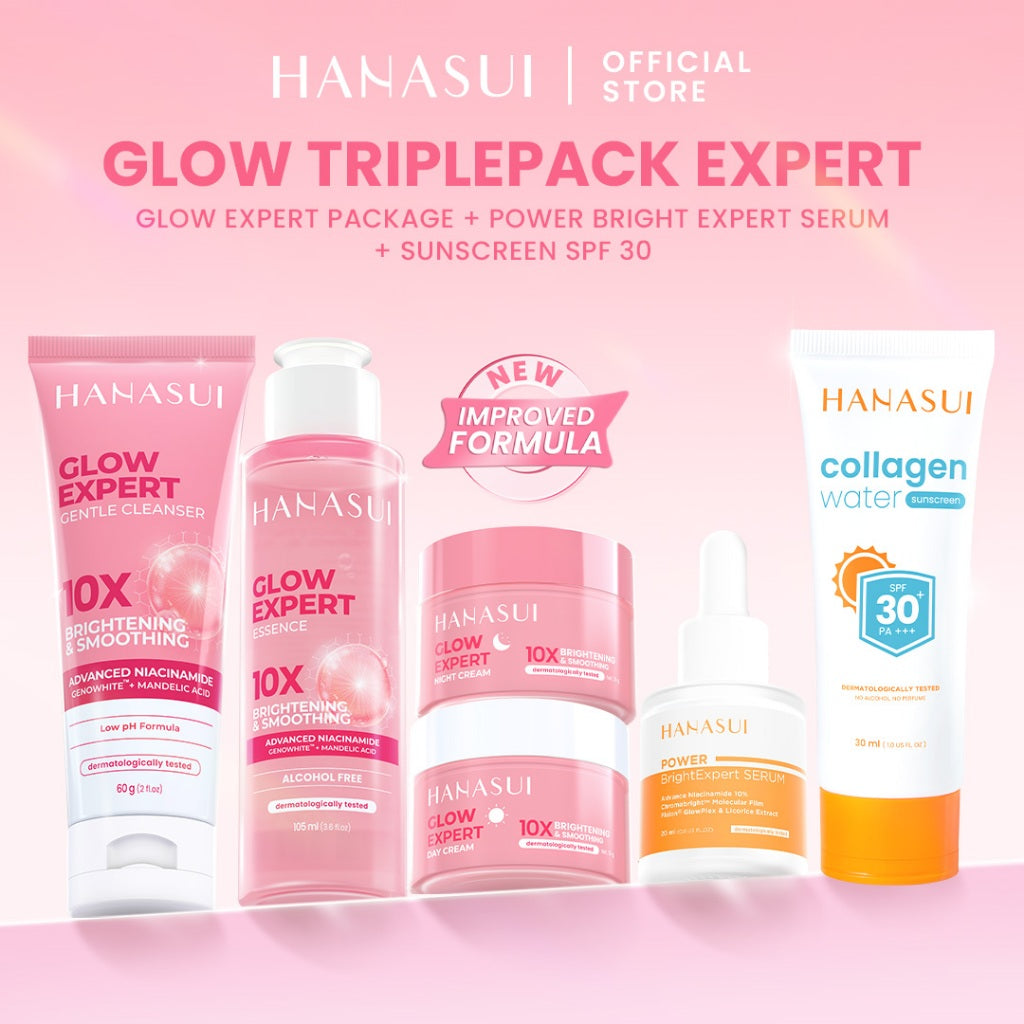 [Special Package] Hanasui Double Expert, Glow Better Set 4 pcs + Power Bright Expert Serum - Real 10% Advance Nianicinamide Menyamarkan Bintik Hitam Bekas Jerawat New Improved Formula