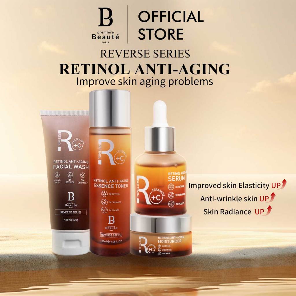 [CAMPAIGN] PREMIERE BEAUTE REVERSE SERIES RETINOL Kit ANTI-AGING FACIAL WASHTONER/SERUM/MOISTRURIZER Packages Skin Fade Fine Lines Skin Sahabat Samarkan Kerutan Perawatan Kulit Tahan Lama Anti penuaan Pemutih Memudar Garis Halus Anti Kerut
