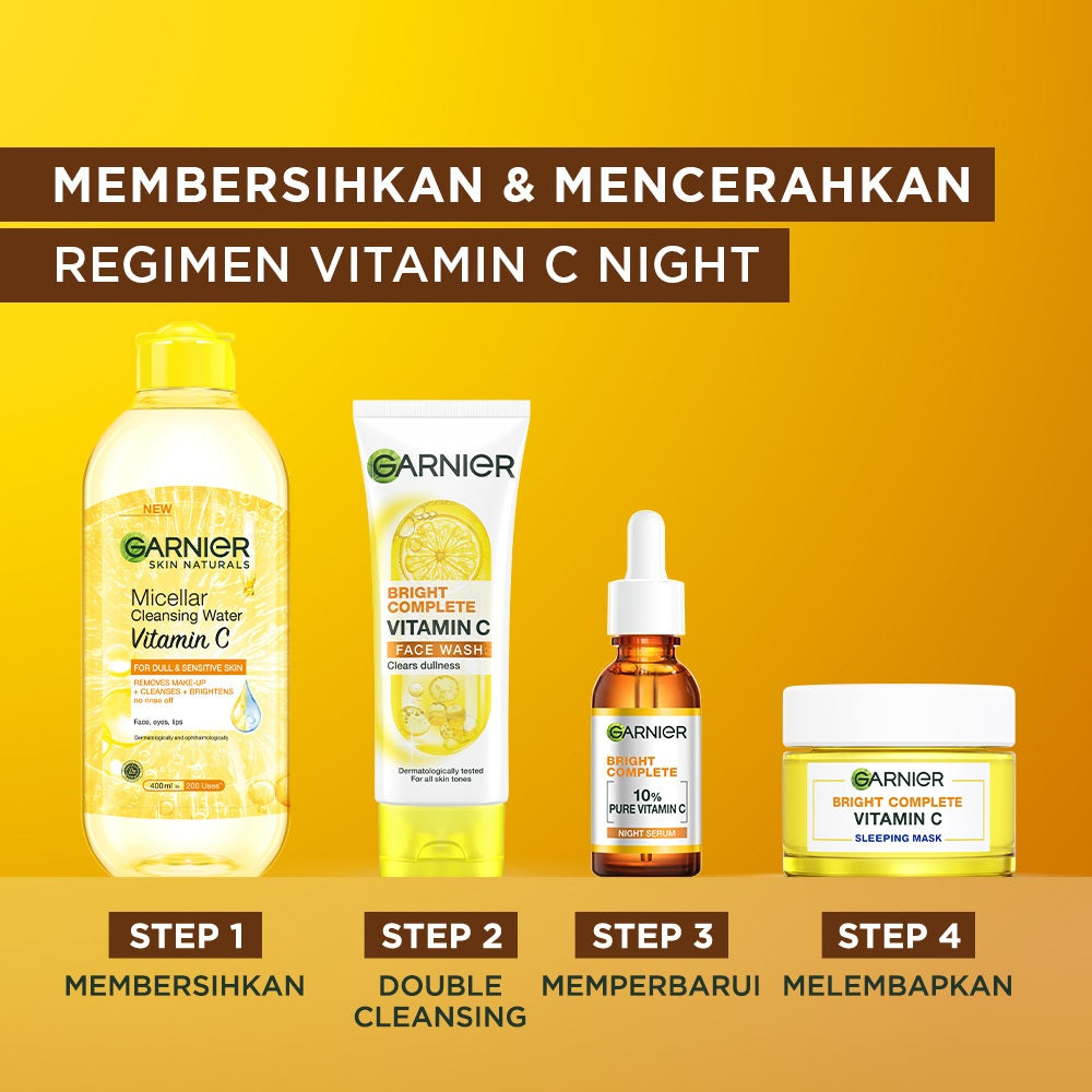GARNIER Serum Bright Complete Overnight PURE VITAMIN C Serum 15ml 30ml - Skincare Mencerahkan Wajah Vitamin C Cocok untuk semua jenis kulit Serum Malam