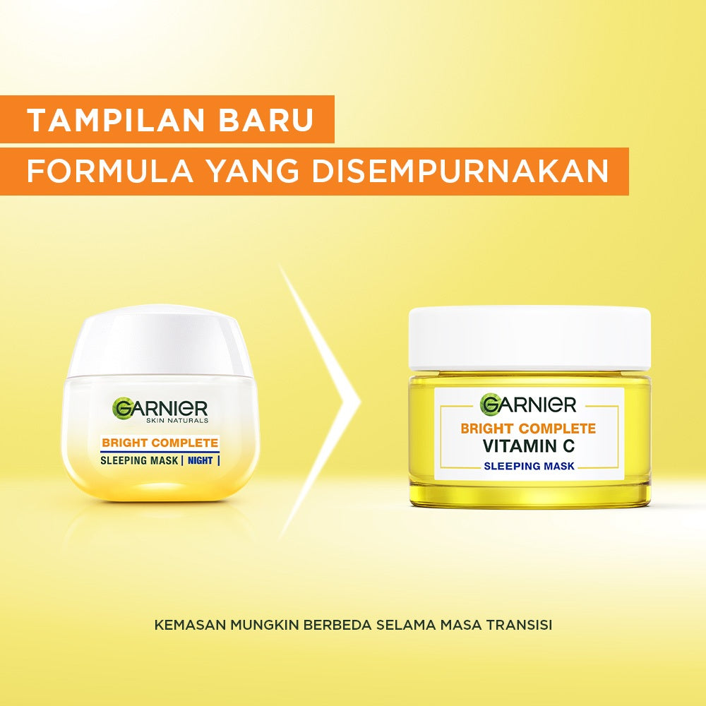 GARNIER Bright Complete Vitamin C Brightening Sleeping Mask Night Cream Krim Malam Mencerahkan 50 ml Moisturizer Tone Up Glowing Skincare - pelembab wajah pemutih wajah