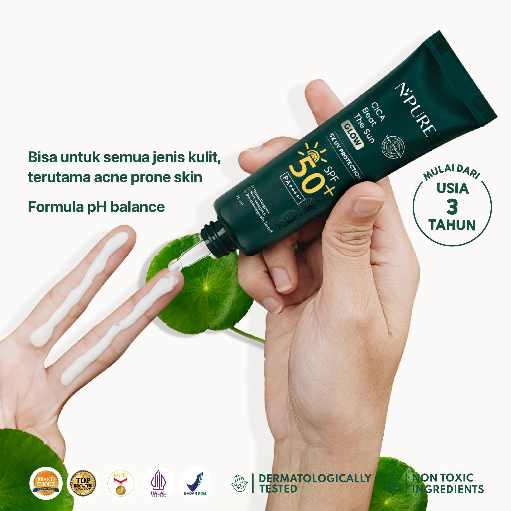 2PCS TWIN PACK SUNSCREEN - NPURE Sunscreen Cica Beat The Sun Glow / Sunscreen Hypoallergenic / SPF 50  PA ++++ / Kulit Kering Jerawat Facial Extract Hitam Vitamin Bruntusan Wajah