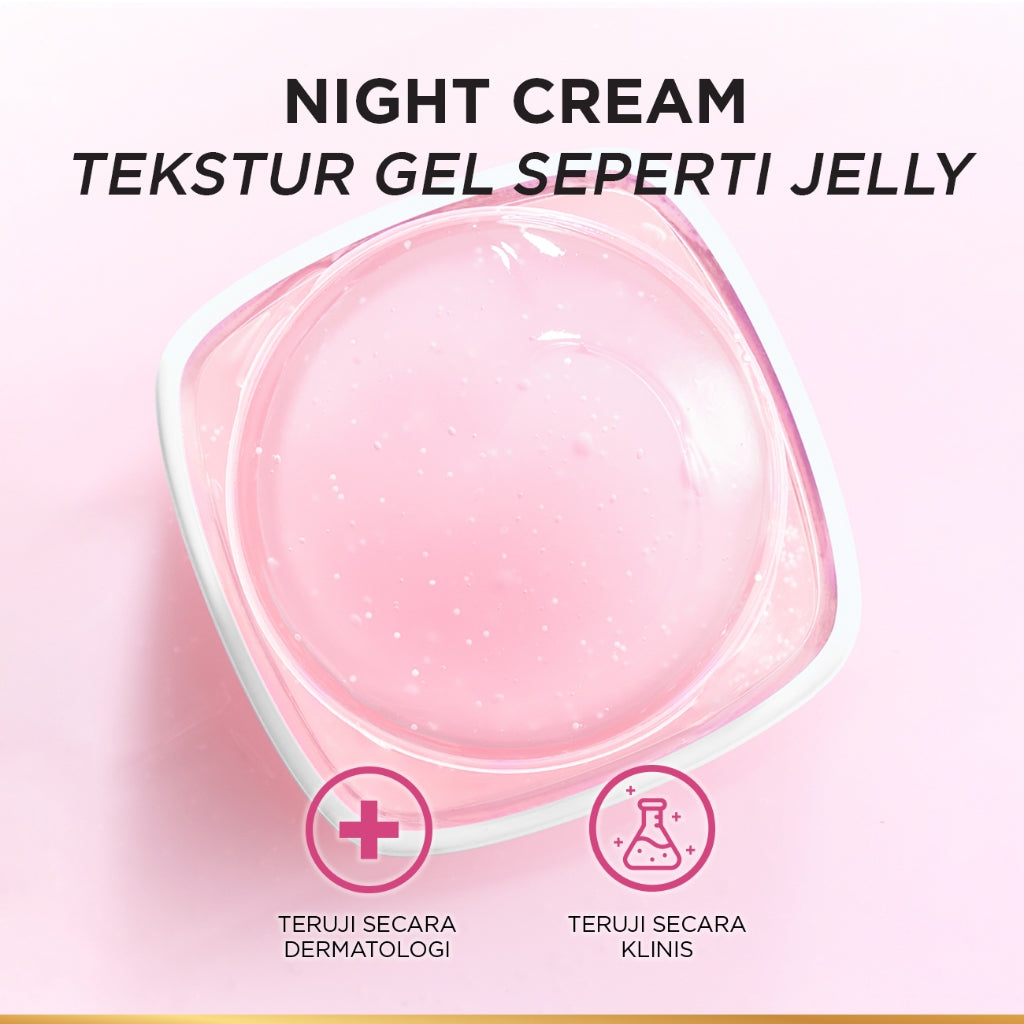 L'Oreal Paris Glycolic Bright Glowing Night Cream - 15/30ml (Skin Brightening Krim Malam  Pelembab Loreal Glyco Acid AHA Exfoliating Anti Dark Spot Wajah Peeling Muka)