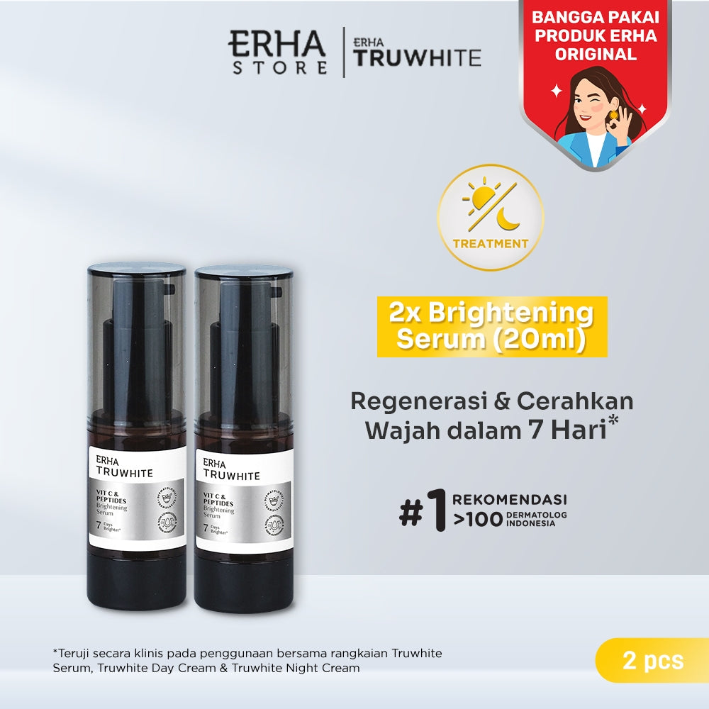 TwinFlame ERHA Truwhite Brightening Serum with Ethyl Vit C/Vitamin C & Peptides – 20ml | Cerah, Plumpy, Glowing, cocok untuk kulit Normal/Sensitif/Jerawat
