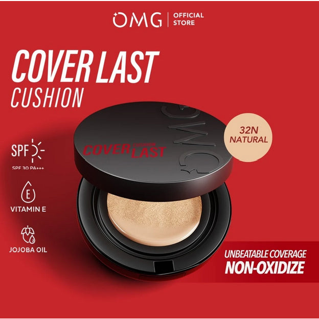 OMG Oh My Glam Coverlast Cushion 15g | Cushion Foundation Concealer Skin Tint Make Up High Coverage Dewy Finish