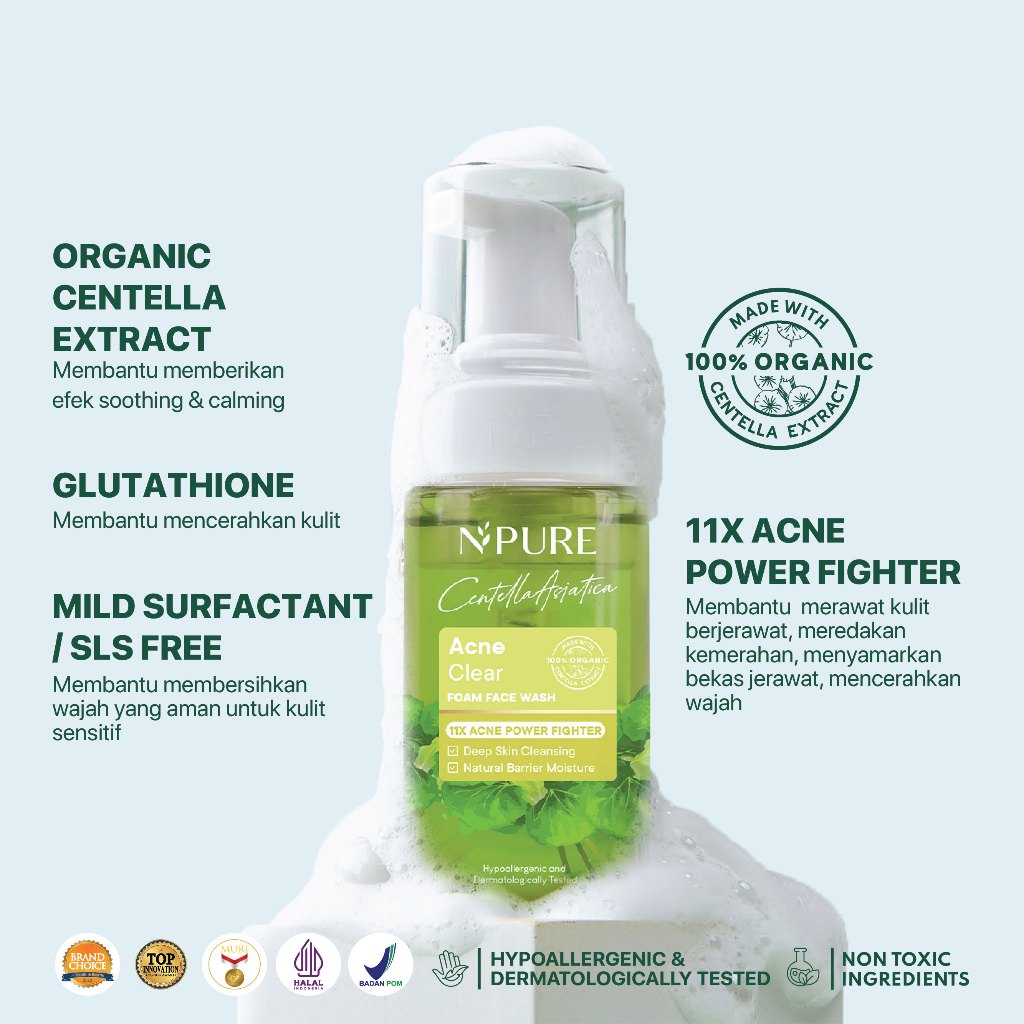 NPURE Facial Wash Cica / Anti Acne Facial Foam / Sabun Muka Anti Jerawat Berminyak