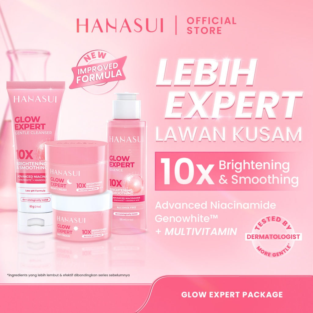 [Special Package] Hanasui Double Expert, Glow Better Set 4 pcs + Power Bright Expert Serum - Real 10% Advance Nianicinamide Menyamarkan Bintik Hitam Bekas Jerawat New Improved Formula