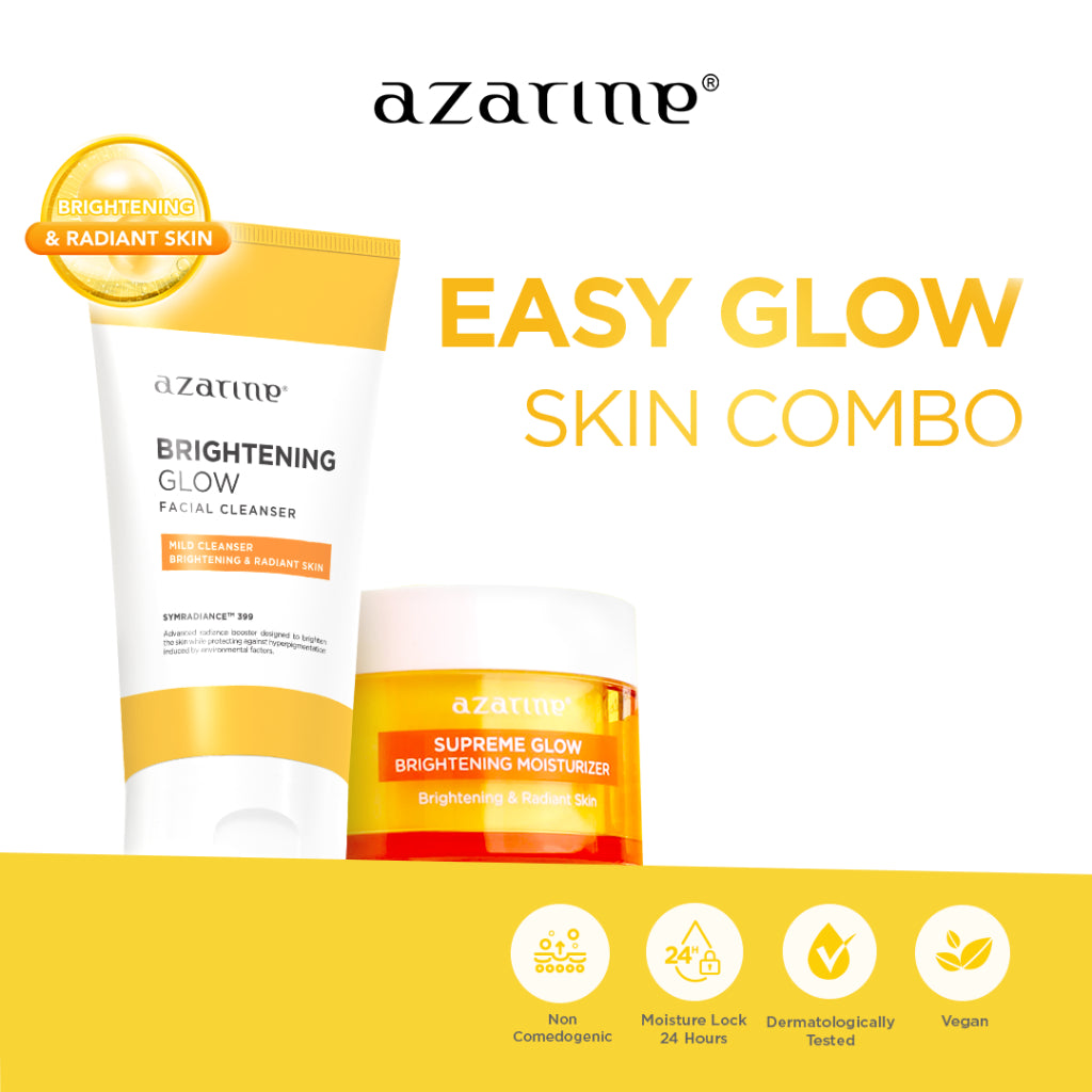 Azarine Easy Glow Skin Combo [2 pcs] Paket Skincare Mencerahkan dan Kulit Glowing Supreme Glow Moisturizer & Brightening Glow Face Wash