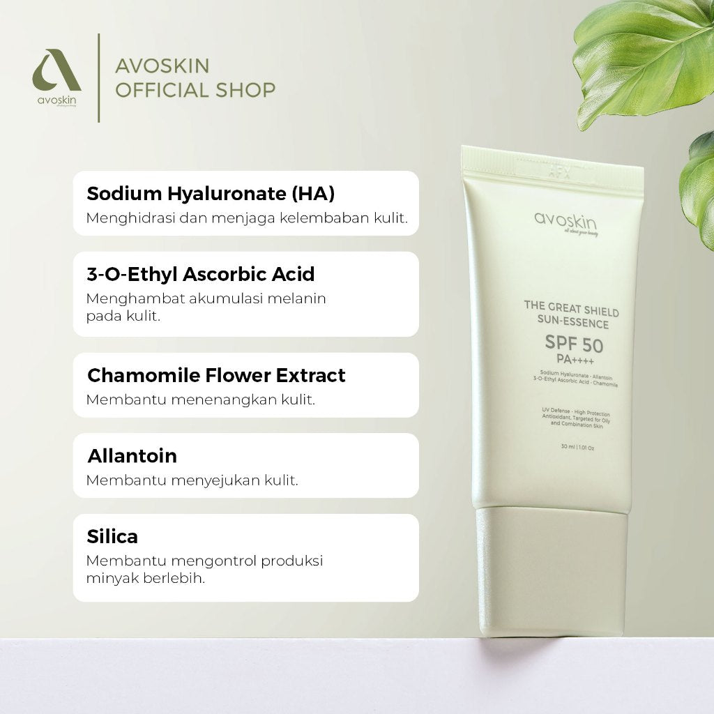 Sunscreen Avoskin The Great Shield SPF 50 PA++++ 30ml-Kulit Berminyak Finish Matte
