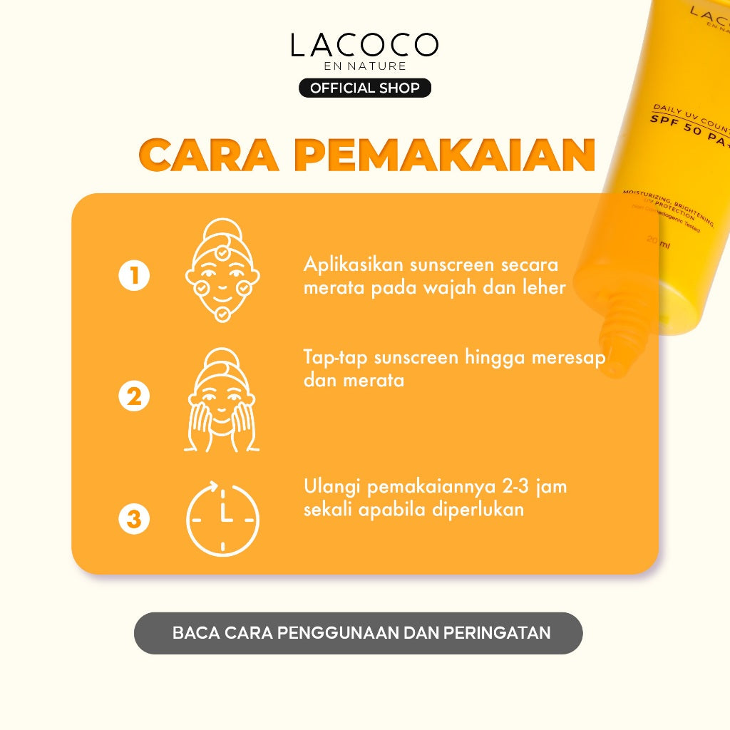 Lacoco Sunscreen Daily UV Counter SPF 50 PA+++ - Sunscreen Non Comedogenic/Melindungi Kulit dari Sinar UV