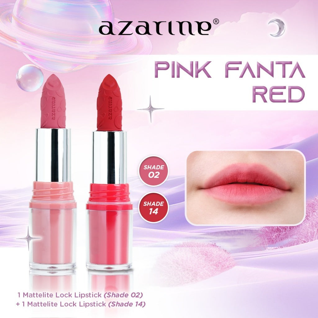 Azarine Stunning Mattelite Ombre Kit [2 PCS] Lipstick Matte with Pigmented Color Lightweight Transferproof Smugeproof Tahan Lama