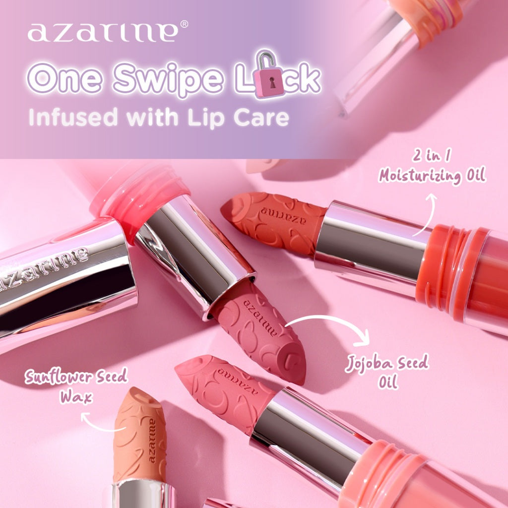 Azarine Ombre Shine Mattelite Kit [3 PCS] Lipstick Matte with Pigmented Color Lightweight Transferproof Smugeproof Galactic Shine + Lip Gloss Hydrating Plumpy Effect Glittery Look Tahan Lama