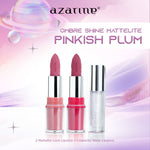 Azarine Ombre Shine Mattelite Kit [3 PCS] Lipstick Matte with Pigmented Color Lightweight Transferproof Smugeproof Galactic Shine + Lip Gloss Hydrating Plumpy Effect Glittery Look Tahan Lama