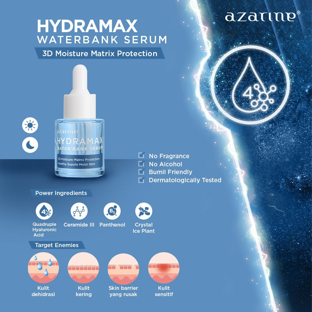 Azarine 2 Pcs Paket Barrier Moisturizer Series with Serum Anti Acne Pelembab Wajah Instant Moist Mencerahkan Kulit Kusam Berjerawat Sensitif 30g