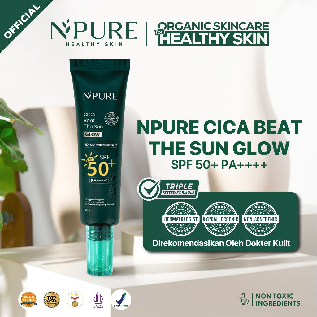 2PCS TWIN PACK SUNSCREEN - NPURE Sunscreen Cica Beat The Sun Glow / Sunscreen Hypoallergenic / SPF 50  PA ++++ / Kulit Kering Jerawat Facial Extract Hitam Vitamin Bruntusan Wajah