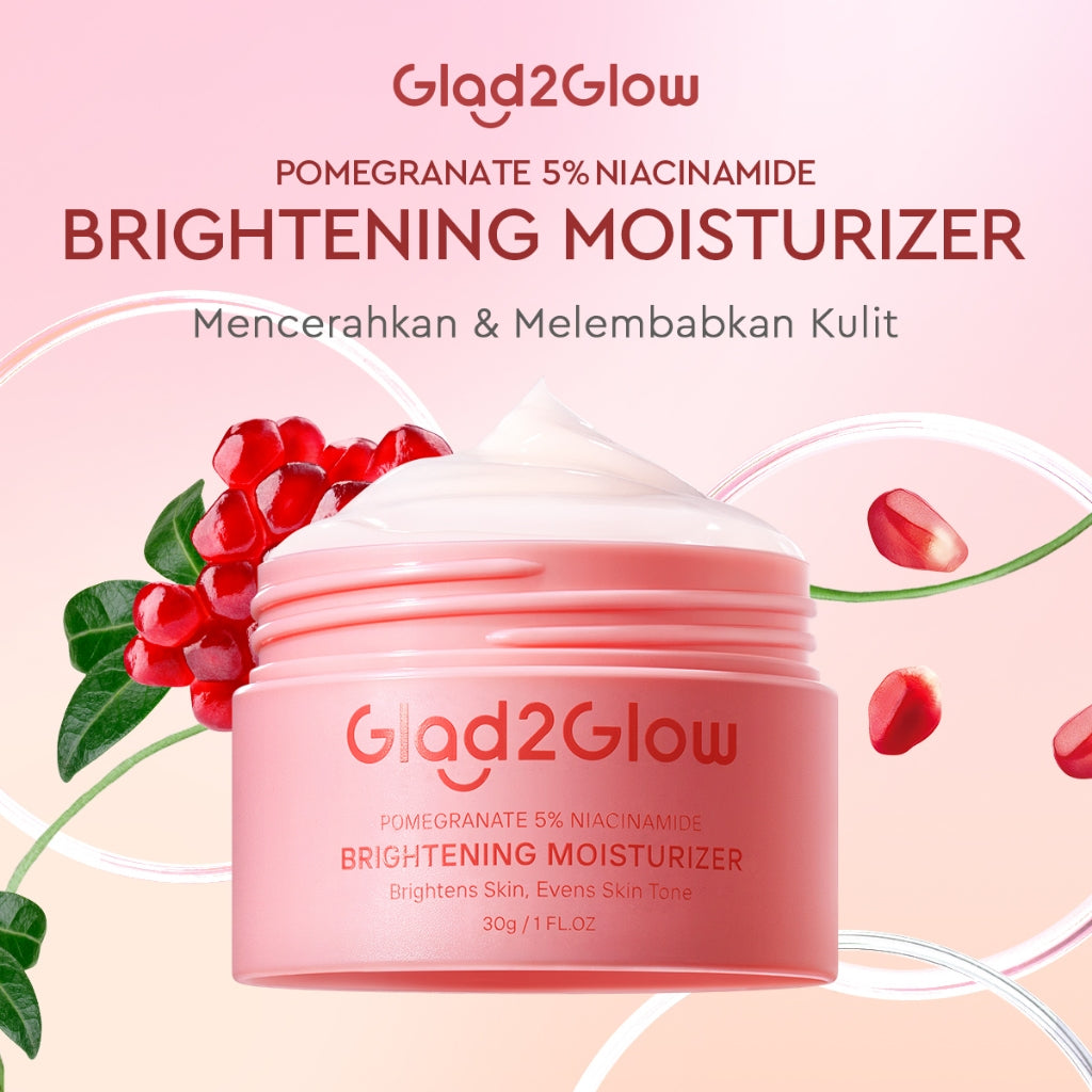 Glad2Glow Pomegranate Niacinamide Brightening Moisturizer Mencerahkan Pemutih Kulit Gel Pelembab Bercahaya Krim Siang dan Malam Perawatan Kulit Ekstrak Delima Asam Lemak Asam Delima Pelembab Esensi Wajah Perawatan Kulit  Pembersih  g2glow official store