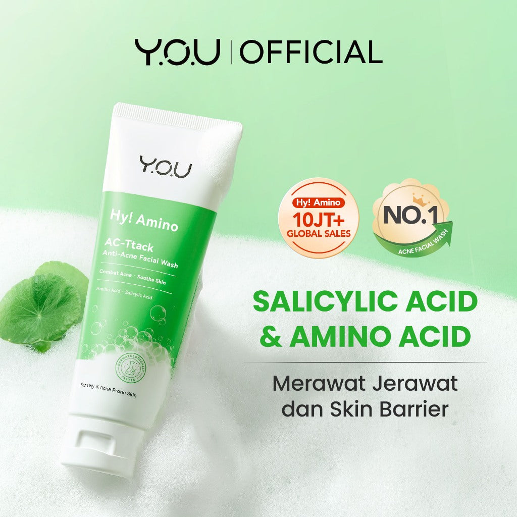 YOU Facial Wash Paket 2in1 Skincare Sabun Muka Hy! Amino+ 1.5% BHA Fight Acne Gel Cleanser Spotcare Pro Sunbrella Niacinamide