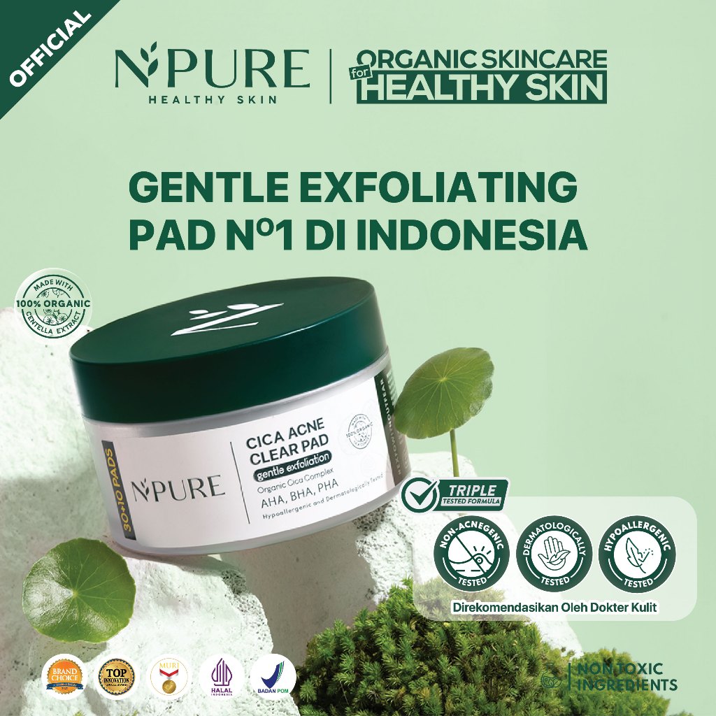 NPURE Gentle Exfoliation Pad / Acne Clear Pad Cica / Kapas Eksfoliasi Kulit Jerawat / Acne Exfoliating Pad (40 pads) Acid Extract Glycolic Pha Wajah Bruntusan
