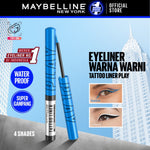 MAYBELLINE OFFICIAL Tattoo Liner Play 48H Liquid Color Eyeliner 4 Warna Waterproof Makeup Tahan Lama Eyeliner Putih High Impact Gampang Pigmented Black