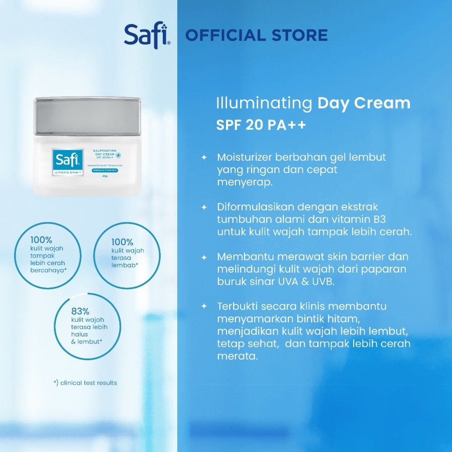 Safi Ultimate Bright - Illuminating Day Cream SPF 15 PA++ 45g + Replenishing Night Cream 45g - Paket Krim Wajah