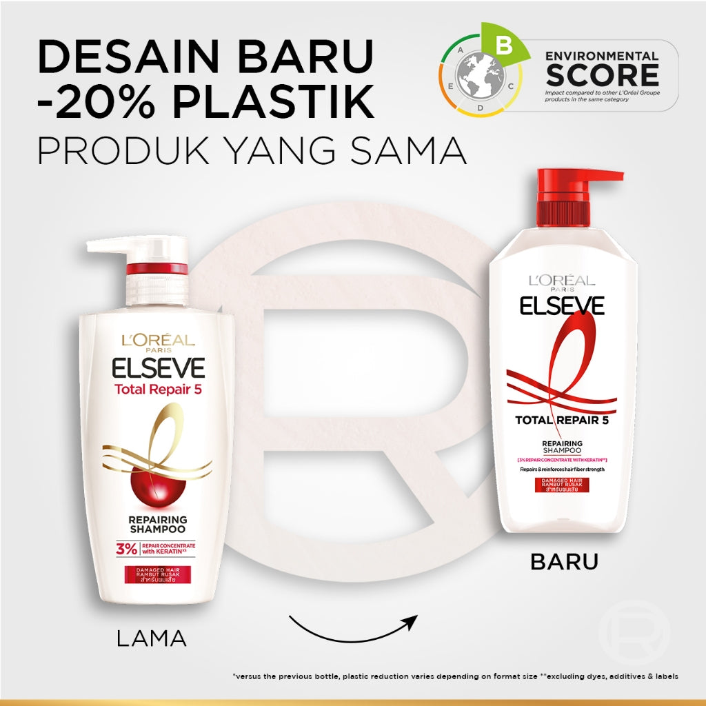 L'Oreal Paris Elseve Total Repair 5 Repairing Shampoo Hair Care 410ml dengan Ceramide - Melawan dan Memperbaiki Tanda Rambut Rusak 400ml Rambut Rusak Damage Hair Shampoo