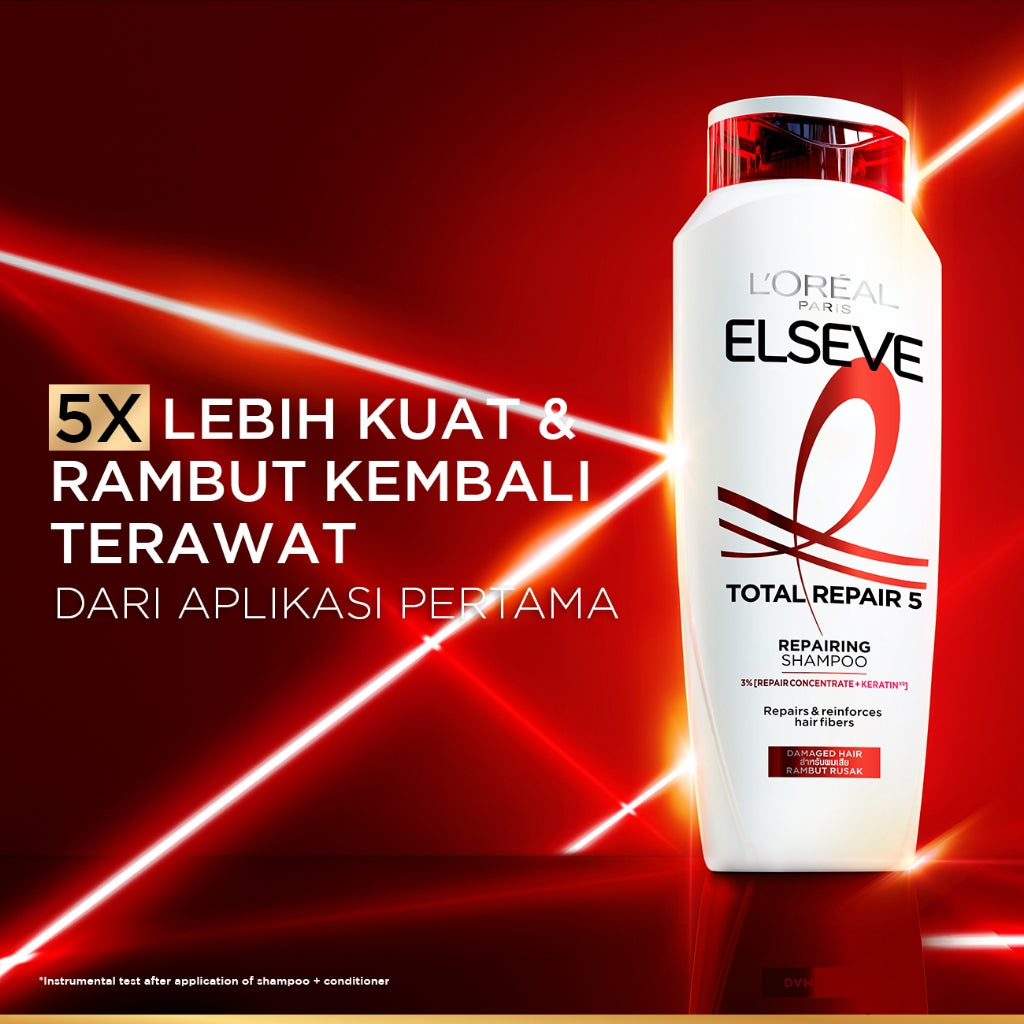 L'Oreal Paris Elseve Total Repair 5 Repairing Shampoo Hair Care 410ml dengan Ceramide - Melawan dan Memperbaiki Tanda Rambut Rusak 400ml Rambut Rusak Damage Hair Shampoo