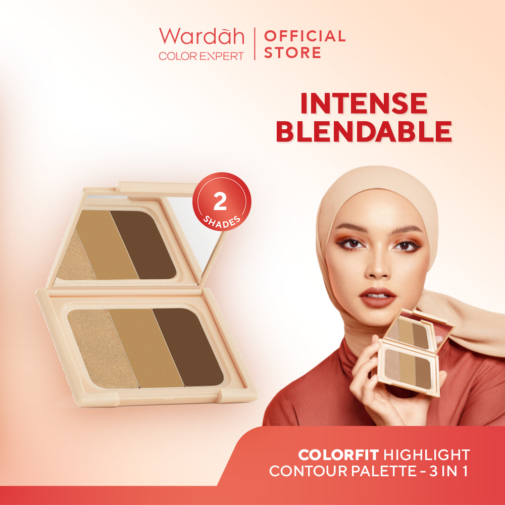 WARDAH Colorfit Highlight Contour Palette - 3 in 1 Highlighter, Contour, Concealer yang Pigmented, Blendable, Mudah Digunakan - Tahan Lama Hingga 10 Jam - Makeup
