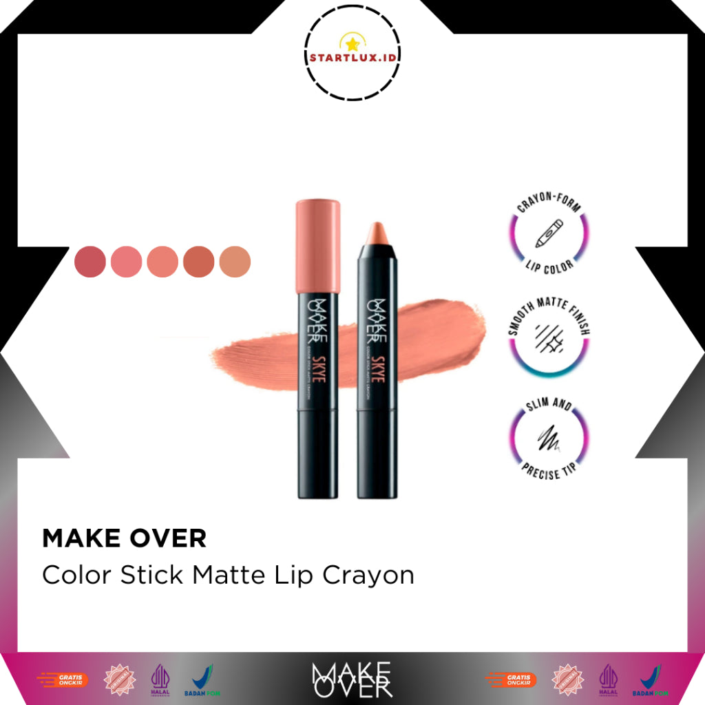 MAKE OVER Color Stick Matte Crayon 2.6 g - Lipstick Bibir Matte untuk Base Ombre BEST SELLER