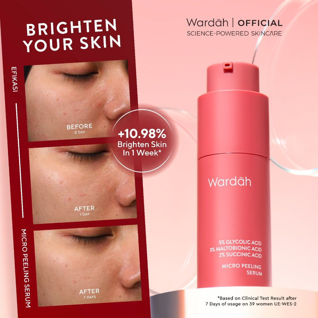 Wardah Exfo Peeling Serum 5% Glycolic Acid 3% Maltobionic Acid 2% Succinic Acid Micro - Serum Exfoliasi Wajah, Serum Membantu Mencerahkan dan Menghaluskan Wajah - Skincare