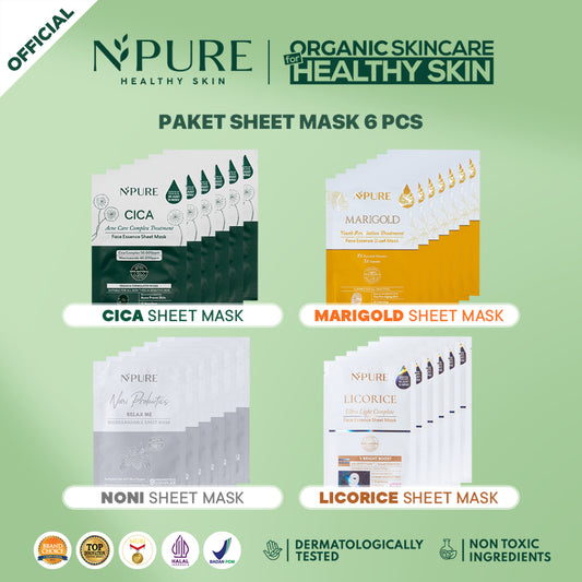 ISI 6PCS - NPURE 6 pcs Sheet Mask Cica/Noni/Marigold/Licorice