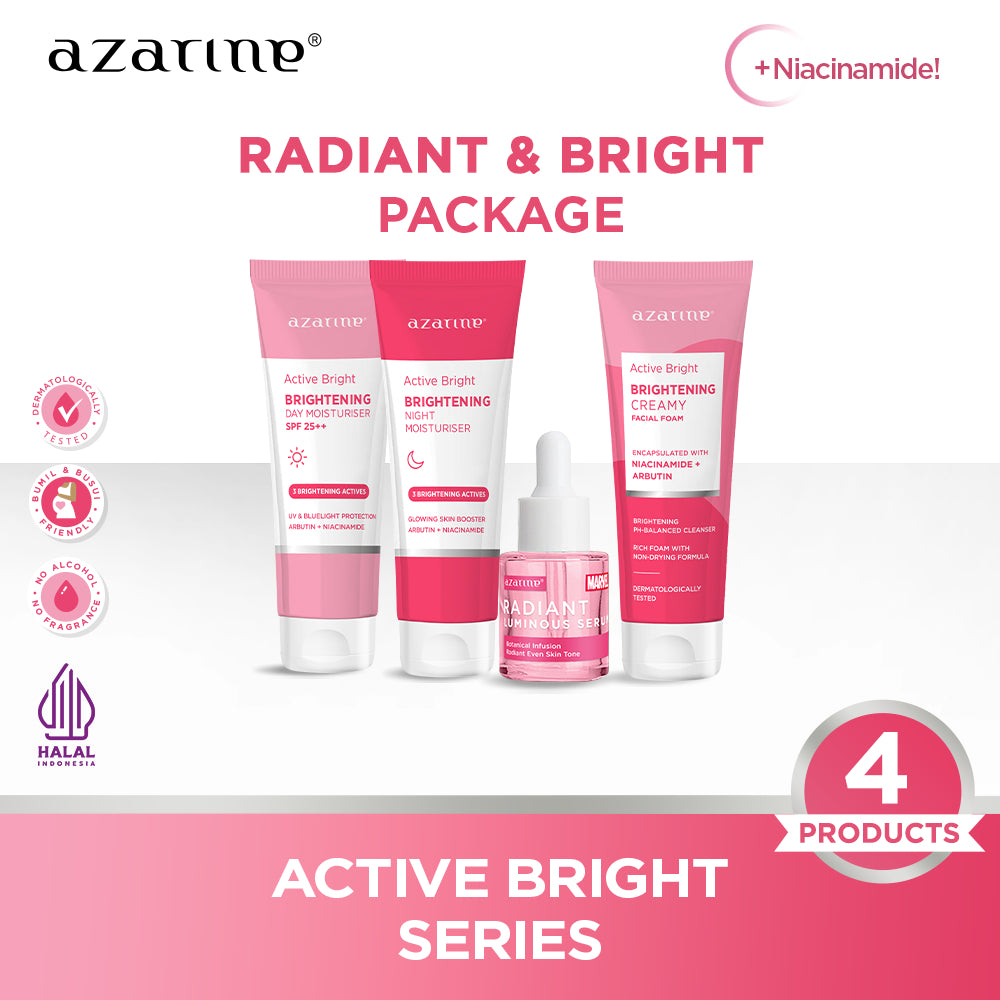 Azarine Active Bright Series Treatment Paket Skincare Untuk Remaja Kulit Sensitif Kombinasi All Skin Types [4 PCS]