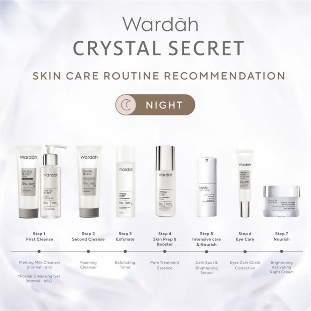 WARDAH Crystal Secret Essential Package (Cleanser 100 ml, Serum 20 ml, Day Cream 30 g) - Rangkaian Skincare Untuk Mencerahkan dan Melembabkan - Untuk Kulit Normal Cenderung Kering - Skincare