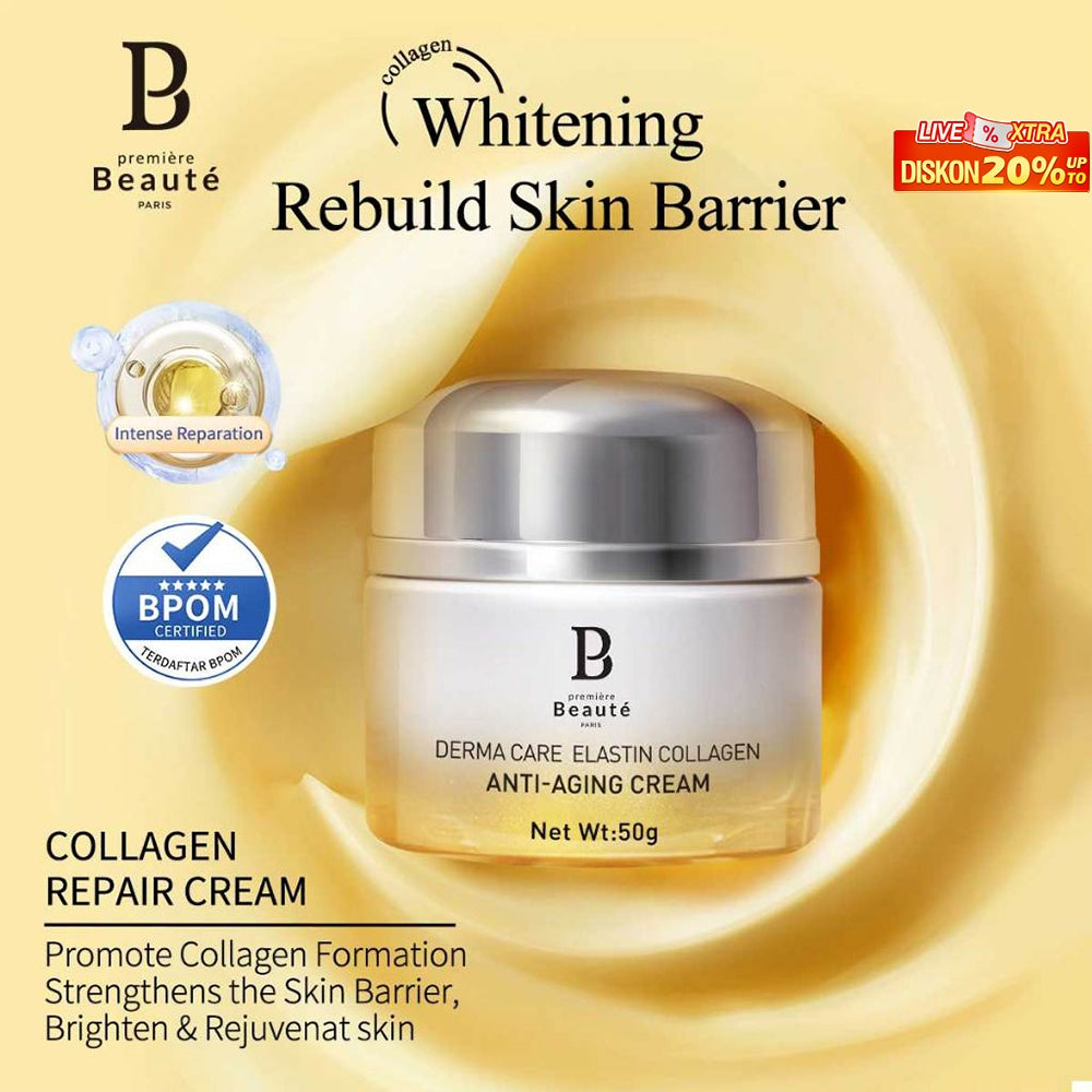 PREMIERE BEAUTE DERMA CARE ELASTIN COLLAGEN ANTI-AGING Repair Cream Pudding 50G Whitening Rejuvenat Barrier NAICINAMIDE CERAMIDE Firm Plump Meratakan dan Mencerahkan Kulit Wajah dengan Instant