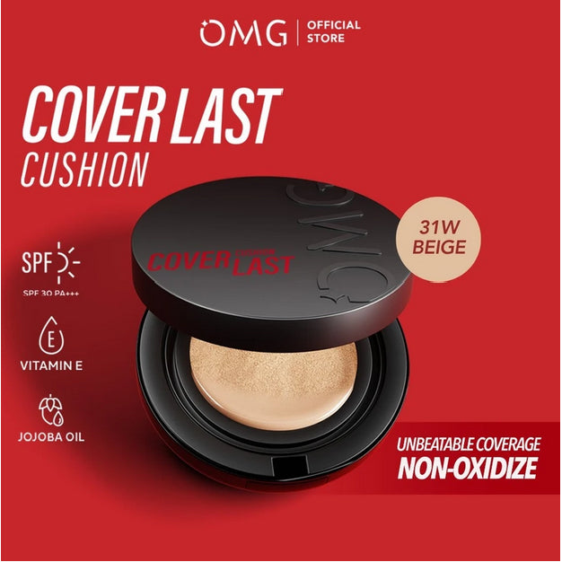 OMG Oh My Glam Coverlast Cushion 15g | Cushion Foundation Concealer Skin Tint Make Up High Coverage Dewy Finish