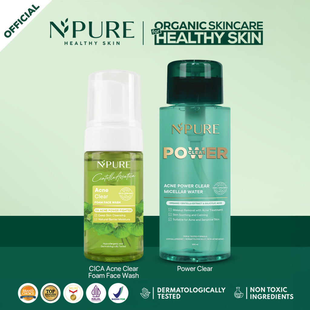PAKET DOUBLE CLEANSING - NPURE Facial Wash + NPURE Acne Clear Power Micellar Water / No Alcohol