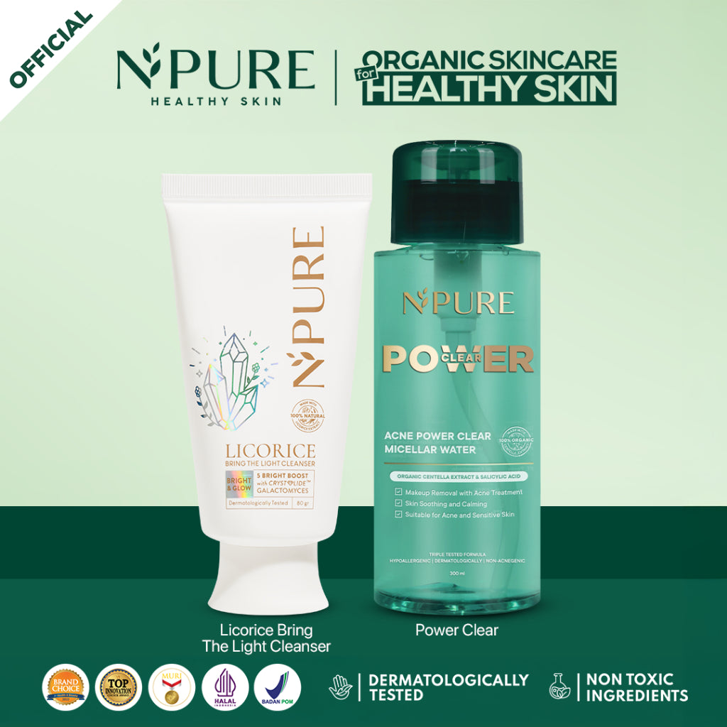 PAKET DOUBLE CLEANSING - NPURE Facial Wash + NPURE Acne Clear Power Micellar Water / No Alcohol