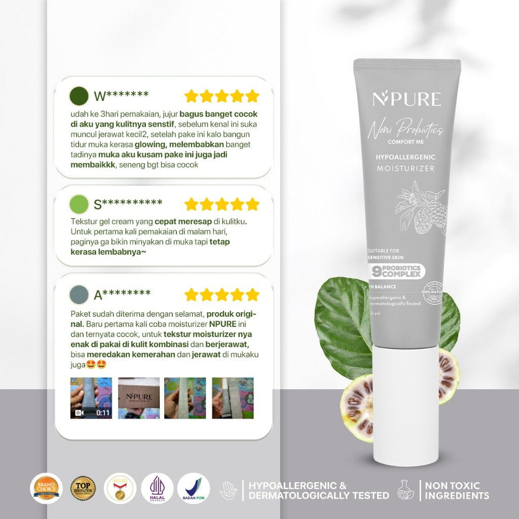 NONI MOISTURIZER - NPURE Moisturizer Noni / Comfort Me / Moisturizer Kulit Sensitif / Pelembap Ringan Hypoallergenic / ph Balance / Semua Jenis Kulit / Eczema