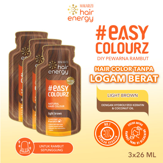 BUNDLE ISI 3 - Makarizo Hair Energy Easy Colourz 26 mL - Light Brown - Hair Color - Pewarna Rambut