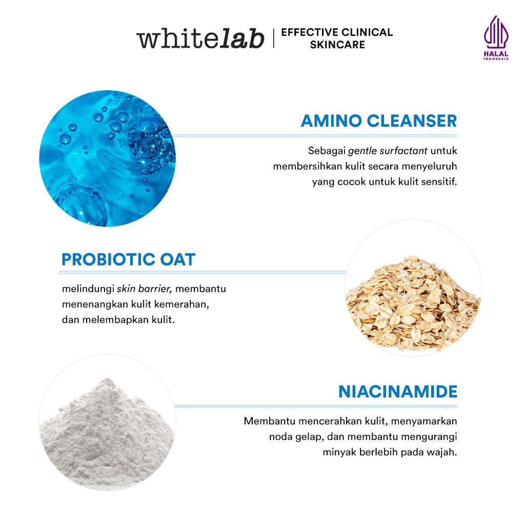Whitelab pH-Balanced Facial Cleanser - Sabun Cuci Muka pH Seimbang untuk Kulit Normal Sensitif Kering Berminyak dengan Prebiotic Oat & Niacinamide [BPOM]