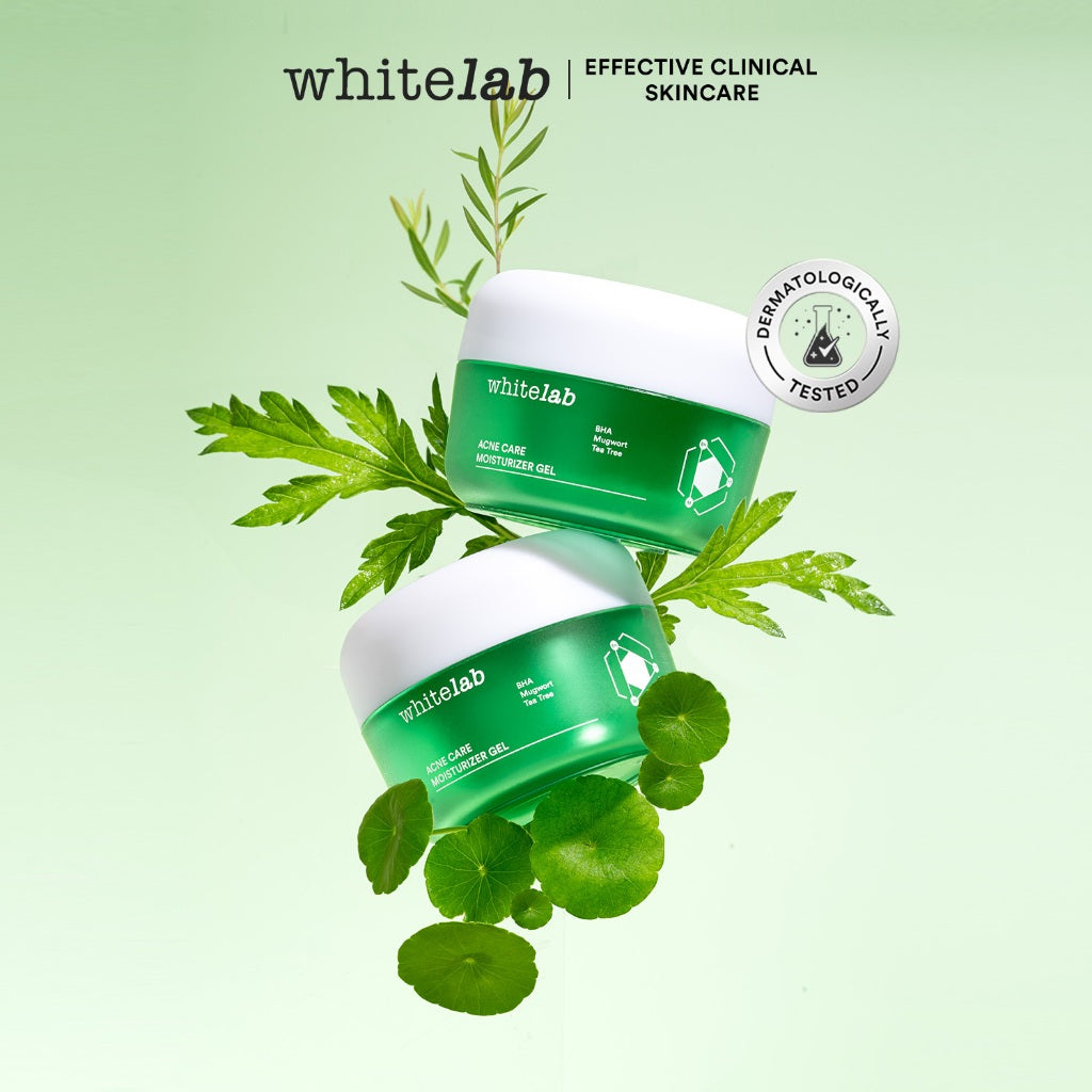 Whitelab Acne Care Moisturizer Gel - Pelembap Kulit Wajah untuk Mengurangi dan Meredakan Jerawat Pagi Malam dengan BHA, Mugwort & Tea Tree [BPOM]